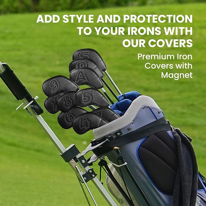 Golf Iron Covers Set Strong Magnetic Closure Value 10 Pack, Double Side Number Synthetic Leather Deluxe Club Headcover, Universal Head Cover Fit Main Irons Clubs for Women Men
