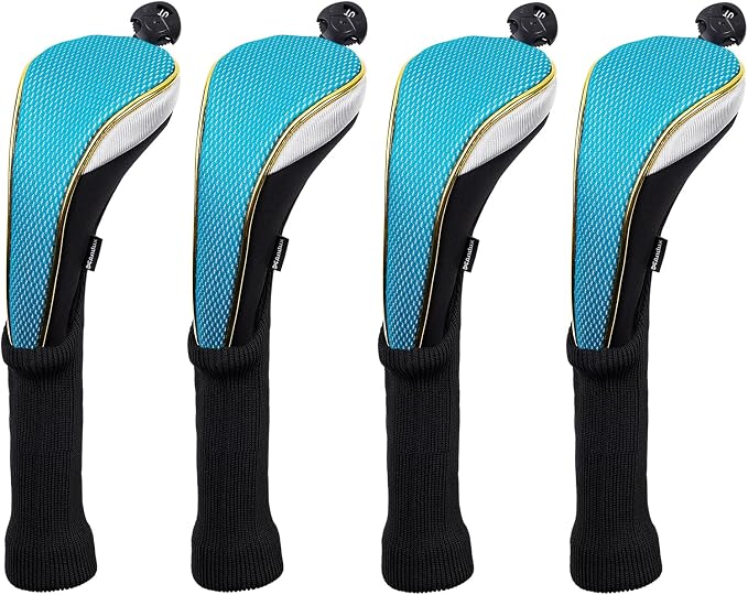 Andux 4Pcs/Set Long Neck Gold Golf Hybrids Club Head Covers with Dial No. Tag MT/HY15