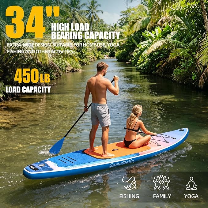 Inflatable Stand Up Paddle Board - Ultra Stable Wide Paddle Boards of All Skill Levels, Full-Color Gradient Design, Anti-Slip EVA Deck with Premium Accessories