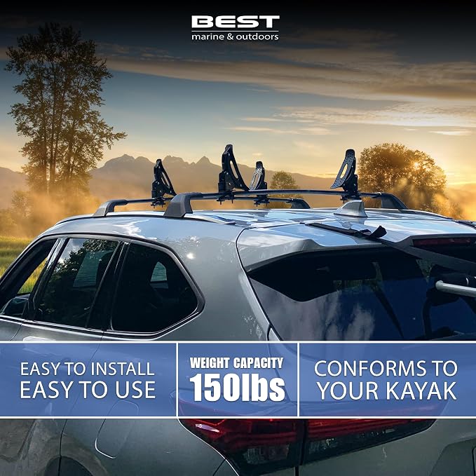 Best Marine and Outdoors Kayak Roof Rack Saddles, Universal Carrier Cradles for Kayaks & Canoes, Rooftop Mounts for Cars, Trucks & SUV Crossbars and Rails, Car Top Mount Accessories