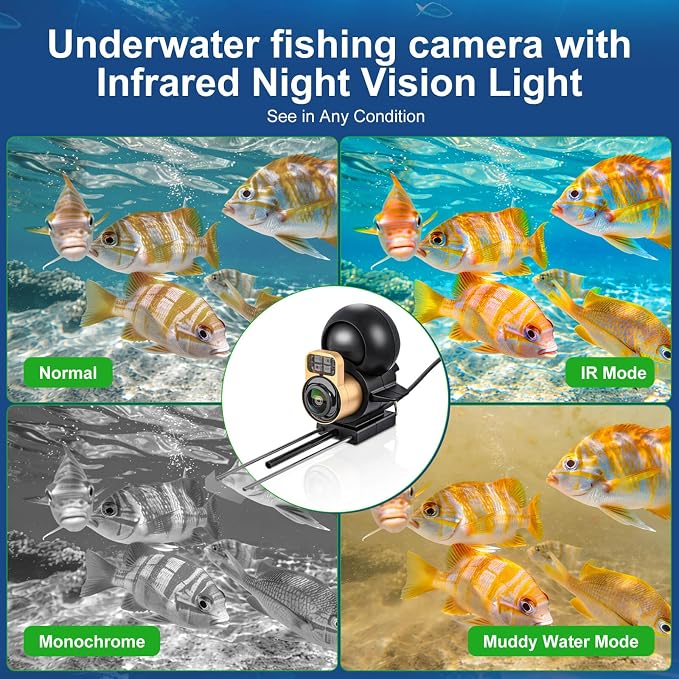 Fishing Camera 5" IPS 1080P 220° Angle 50ft Cable for Ice Lake Boat Kayak | 220° Ultra-Wide Lens, IR Night Vision, 6000mAh Battery, IP68 Waterproof, for Ice Lake Boat Kayak Pier Fishing
