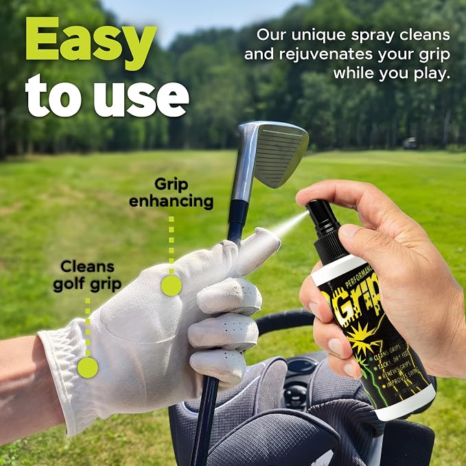 Performance Grip Spray for Golf – Club Grip Cleaner Boosts Traction, Rejuvenates & Extends Grip Life – Ideal for Golf Shoes, Clubs & Gloves (8oz - 2 pack)