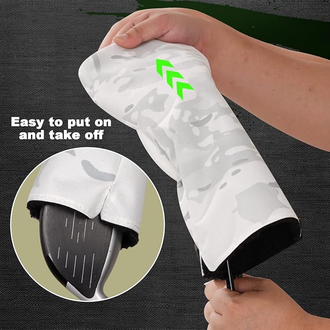 3 Pack Camouflage Golf Club Head Covers for Driver, Fairway Woods and Hybrid with Rotatable Number Tag