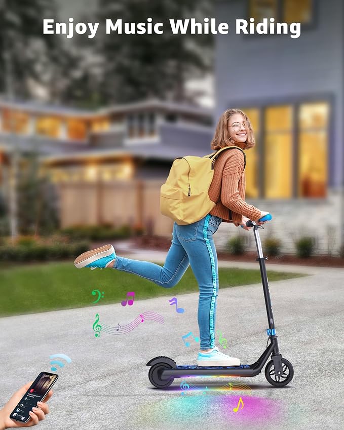 Gyroor H30 Max Electric Scooter for Kids Ages 6-12, 150W Powerful Motor, Bluetooth Music, Dual Brake System, Adjustable Height and Speed, Best Gifts for Kids