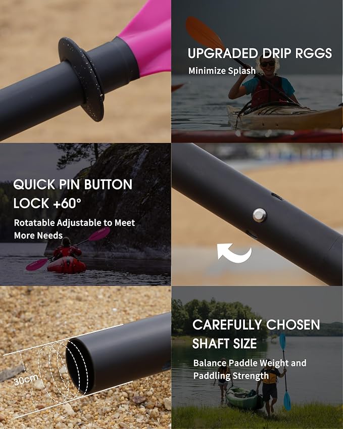 Kayak Paddles Aluminum Shaft Paddle with Nylon Blades, Floating Adjustable Kayaking Oars, 3 Piece, 220-240cm/86-94 Inches,Black/Rose/Teal