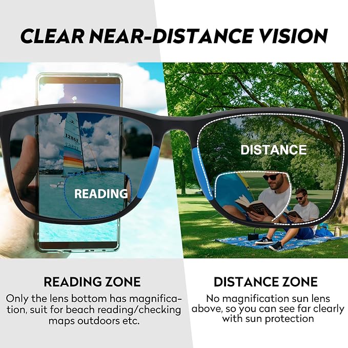 Missfive Premium Bifocal Reading Sunglasses Men Lightweight Sun Readers, UV Protection, TR90 Frame with Metal Spring Hinge Sports/Driving Glasses,2.5x