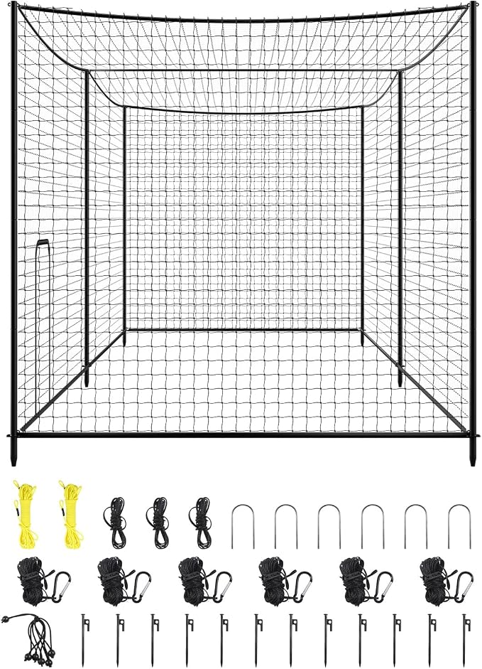 VEVOR Baseball Batting Cage,Professional Softball Baseball Batting Hitting Training Net,Heavy Duty Enclosed PE Practice Portable Pitching Cage Net&Carry Bag,for Backyard,Field,Indoor&Outdoor
