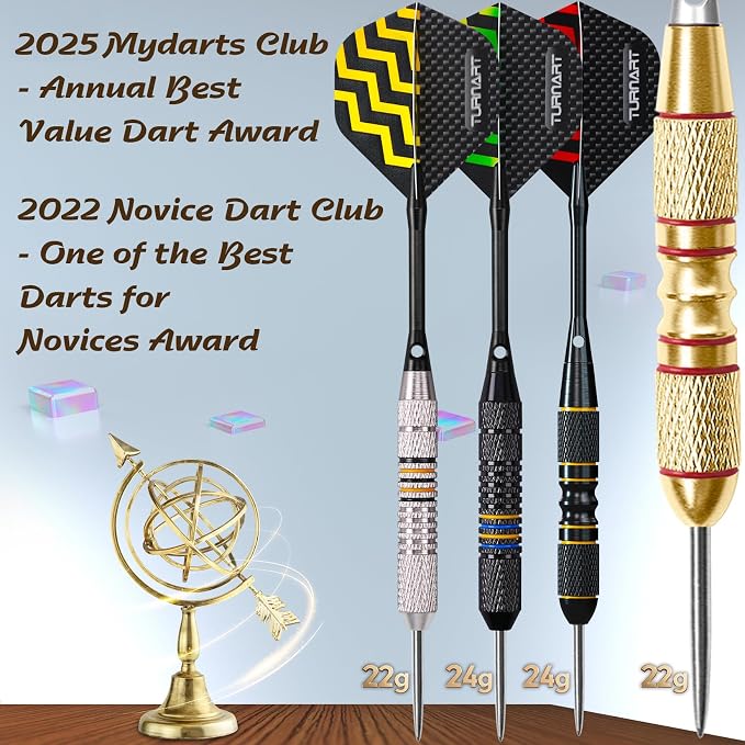 Turnart Darts Metal Tip Set - Steel Tip Darts Darts Set Professional Metal Darts 12 pcs 22/24 Grams Pro Dart Set with Stylish Case Aluminum Shafts Extra 9 Flights