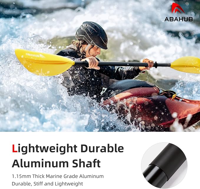 Abahub Kayak Paddle, 90.5 Inches Kayaking Oars for Boating, Canoeing with Free Paddle Leash, Aluminum Alloy Shaft Black/Blue/Green/Orange/Yellow Plastic Blades