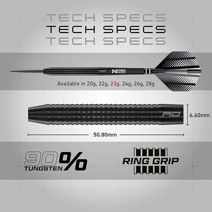 RED DRAGON Razor Edge Black Professional Darts Set - 85% Tungsten Darts with Flights & Shafts - Available in Soft Tip 18g Barrel/20g Full Weight and Steel Tip 20g - 28g