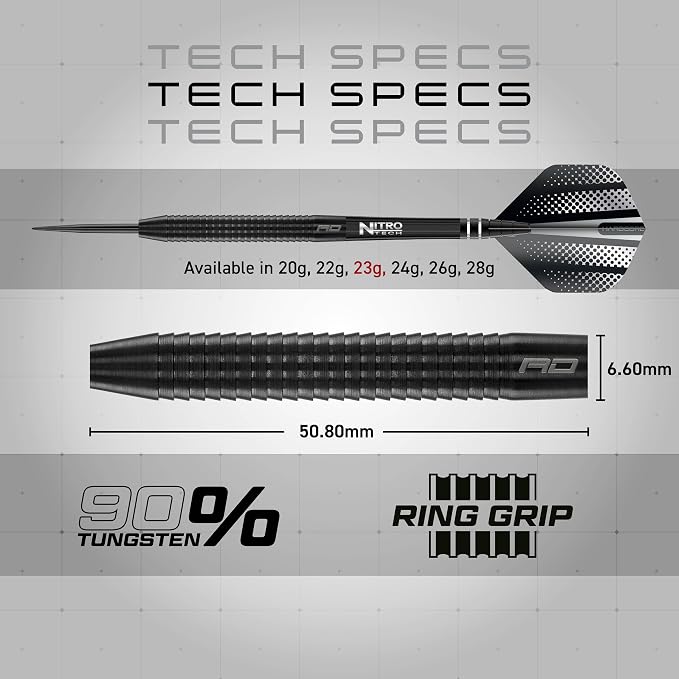 RED DRAGON Razor Edge Black Professional Darts Set - 85% Tungsten Darts with Flights & Shafts - Available in Soft Tip 18g Barrel/20g Full Weight and Steel Tip 20g - 28g
