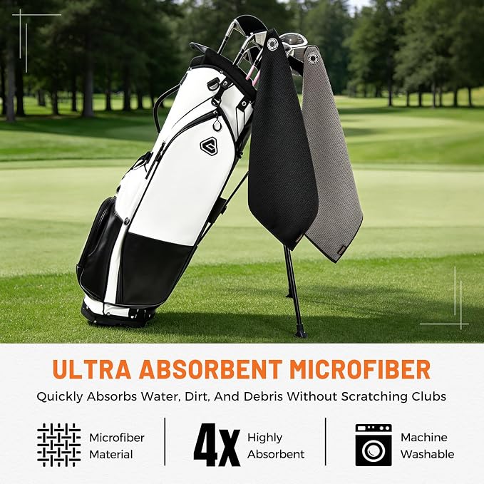 Tecoom Magnetic Golf Towel, Premium Ultra Absorbent Waffle Microfiber, Double-Stitched Edging, Strong Magnet for Golf Carts, Bags and Clubs, 18"x18" Portable Golf Accessories, Gift for Men Women