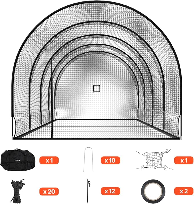 VEVOR Baseball Batting Cage,Professional Softball Baseball Batting Hitting Training Net,Heavy Duty Enclosed PE Practice Portable Pitching Cage Net&Carry Bag,for Backyard,Field,Indoor&Outdoor