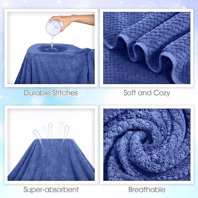 Peryiter Oversized Bath Towels Set of 6 for Adults 40x80 Inches Extra Large Bath Towel Sets Bathroom Sheets Jumbo Shower Towels Quick Dry Absorbent Soft Microfiber for Adults (Dark Blue)