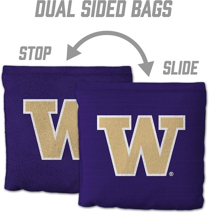YouTheFan Officially-Licensed NCAA Set of 8 Cornhole Bags - All Weather Dual Sided Slide & Stop - Regulation Size with Carry case