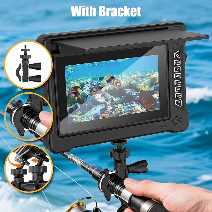 Underwater Fishing Camera, 7 inch HD IPS Monitor 1200TVL IP68 Wateproof Camera with 6 Pcs LED Lights + 6 Pcs IR Infrared Lights, 165°Wide Angle for Ice, Boat and Lake Fishing(50 FT/15 M)