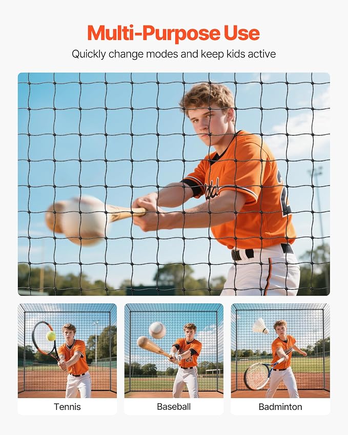 VEVOR Baseball Batting Cage,Professional Softball Baseball Batting Hitting Training Net,Heavy Duty Enclosed PE Practice Portable Pitching Cage Net&Carry Bag,for Backyard,Field,Indoor&Outdoor