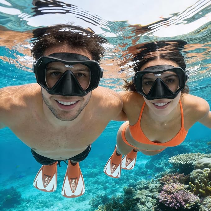 SEAC Pura – Frameless Single-Lens Silicone Diving Mask | Antifog Low Volume Mask for Diving and Snorkeling with 3D Buckle
