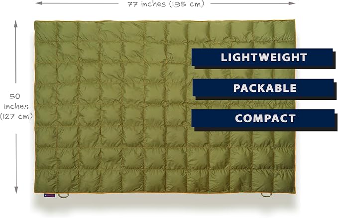 Get Out Gear Down Camping Blanket - Puffy, Packable, Lightweight and Warm | Ideal for Outdoors, Travel, Stadium, Festivals, Beach, Hammock | 650 Fill Power Water-Resistant Backpacking Quilt