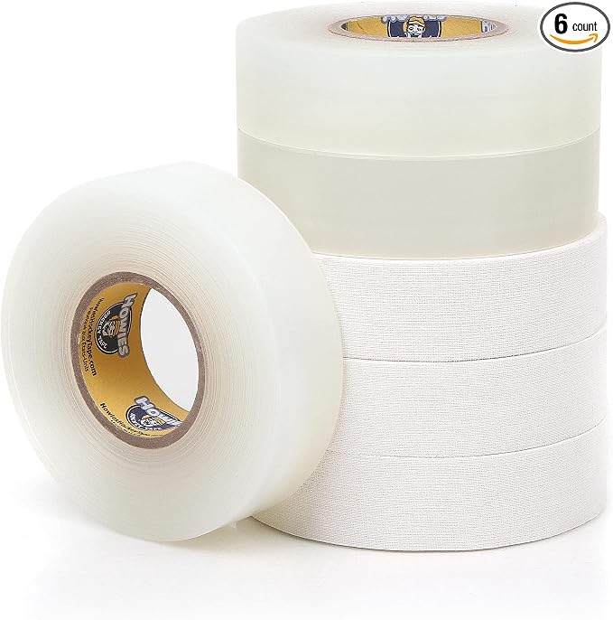 Howies Hockey Tape | 6-Pack Combos of Cloth Stick Tape (White/Black) & Shin Pad Tape (Clear) | Pro Grip & Durability | Made in USA