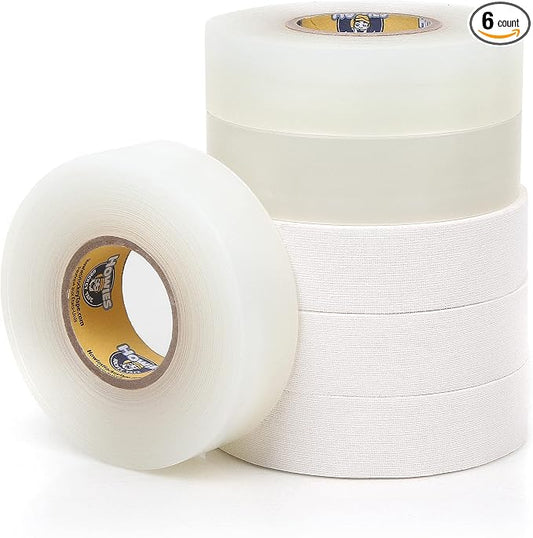 Howies Hockey Tape | 6-Pack Combos of Cloth Stick Tape (White/Black) & Shin Pad Tape (Clear) | Pro Grip & Durability | Made in USA