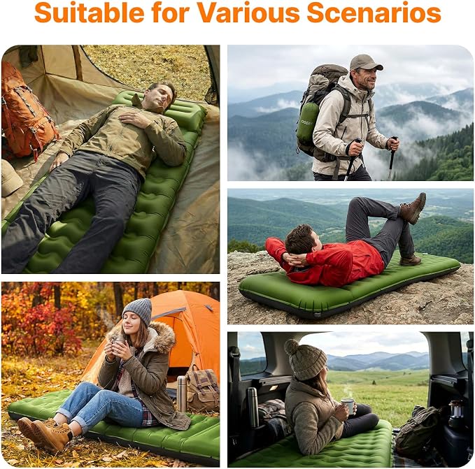 OGERY Sleeping Pad, Ultralight Inflatable Sleeping Pad for Camping with Pillow Built-in Foot Pump, 6" Extra-Thick Reinforced Camping Mattress for Hiking, Backpacking, Tent