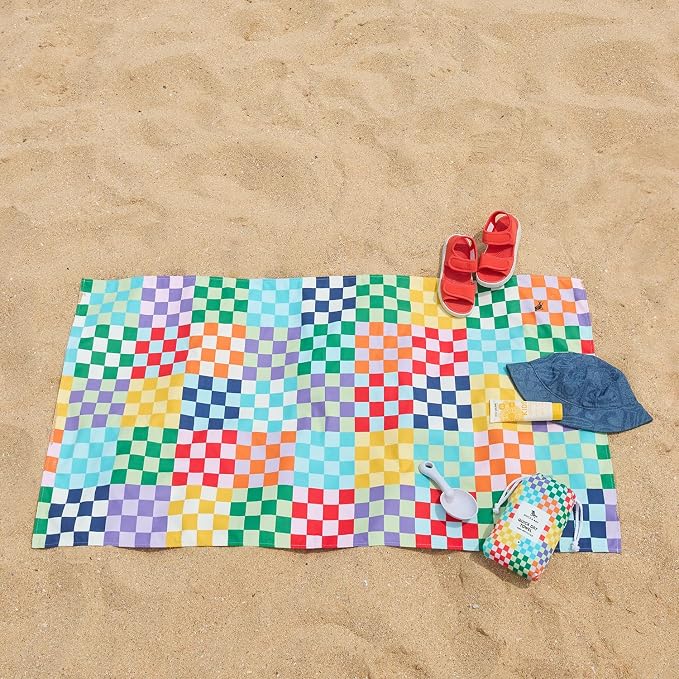 Dock & Bay Kid's Towel - for Beach Use - Quick Dry, Sand Free - Compact, Lightweight - 100% Recycled - Includes Bag - Check Me Out, Medium (130x70cm, 51x28)
