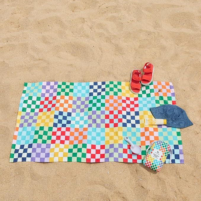Dock & Bay Kid's Towel - Quick Dry, Sand Free - Compact, Lightweight - 100% Recycled - Includes Bag - Check Me Out - Large (160x90cm, 63x35)