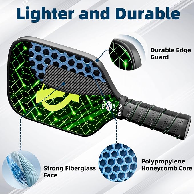 YILLOG Pickleball Paddles, USAPA Approved Pickleball Paddle Set of 4, Fiberglass Surface Pickleball Set, 4 Pickleball Balls, 4 Cooling Towels, Pickleball Bag, Pickle Ball Paddle for Men Women