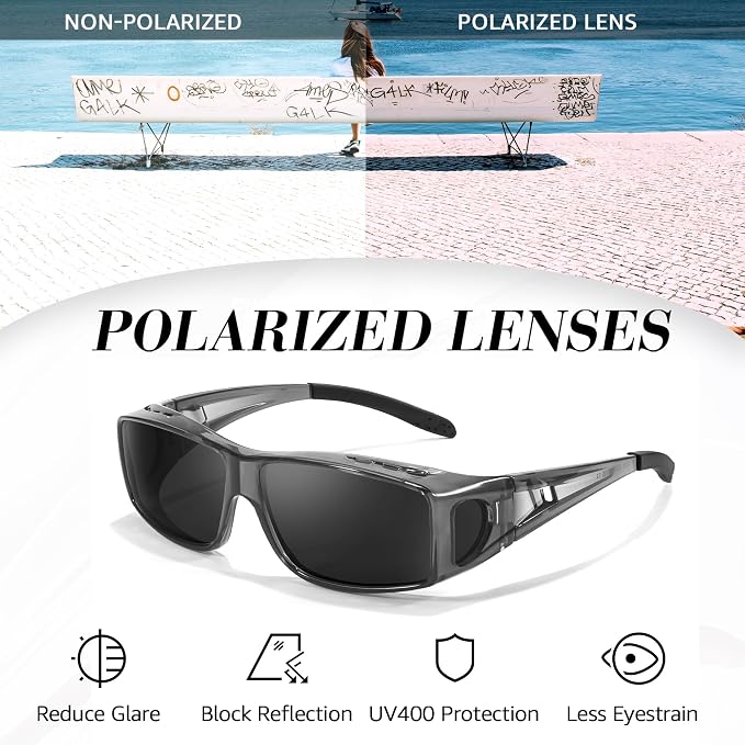 LVIOE Over Glasses Sunglasses Wrap Around Polarized Sunglasses for Men Women Fit Over Prescription Glasses with UV Protection