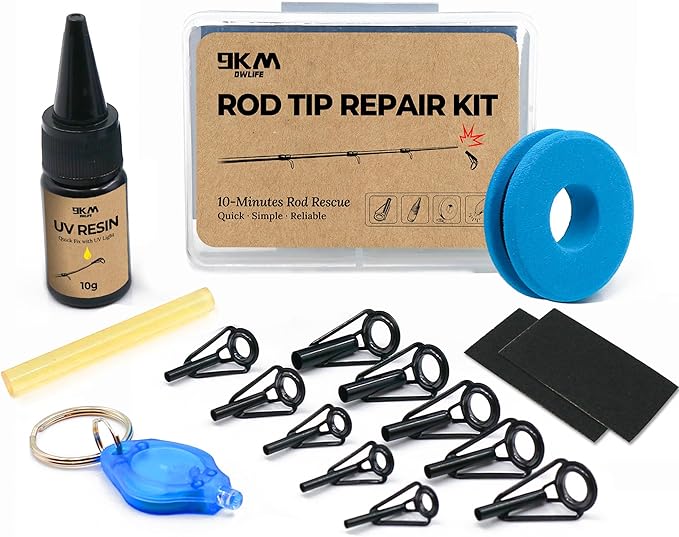 9KM DWLIFE Fishing Rod Tip Repair Kit, Black Stainless Steel, Wear Resistant Ceramic Ring, Guide Replacement 25/35/45/60/65pcs