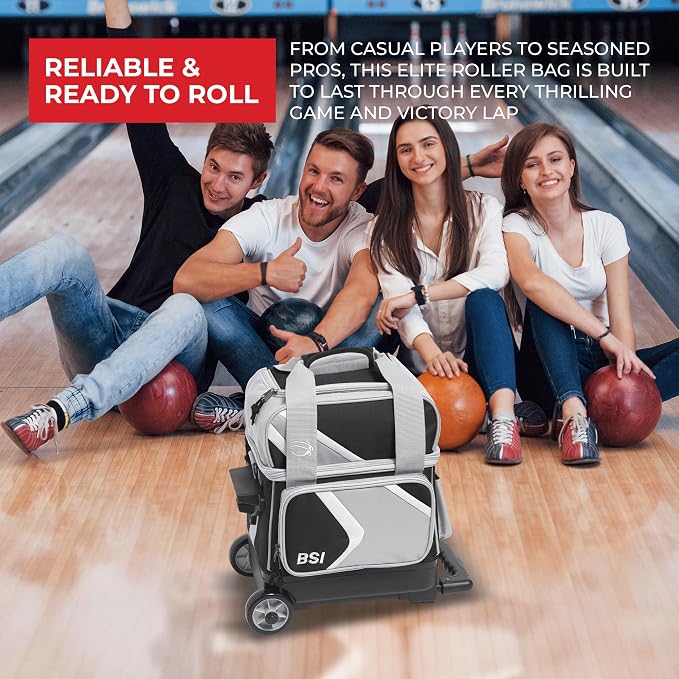 BSI Dash Roller Bowling Bag with Smooth Rolling Wheels, Padded Ball Compartment, Retractable Locking Handle, & Shoe Pocket