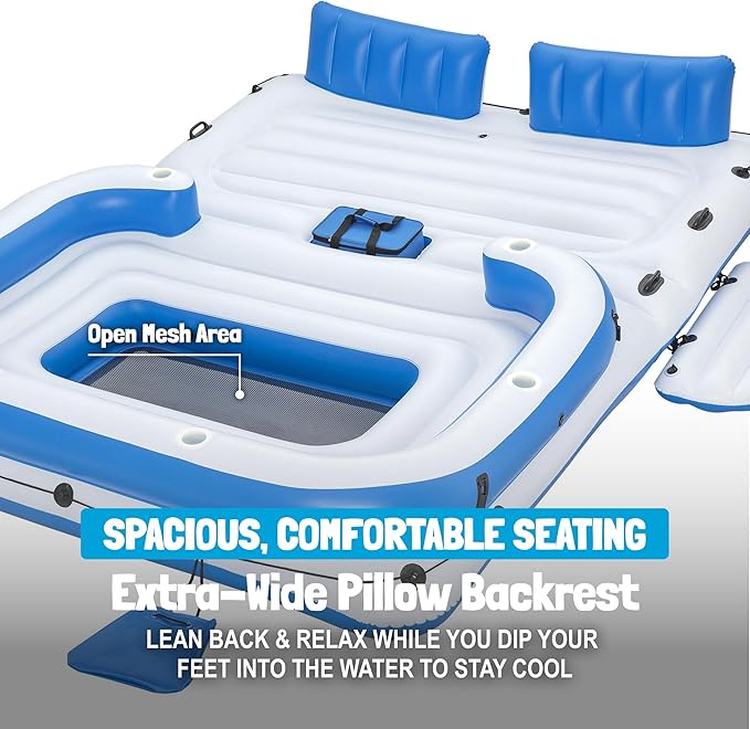 Bestway CoolerZ Tropical Breeze Party Island, Large 6 Person Adult Inflatable Lounger Lake Float