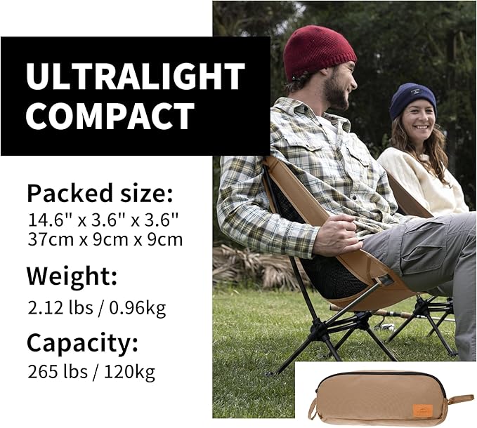 Naturehike YL08 Ultralight Camping Chair, 2.38 LBS Portable Backpacking Chair with Anti-Sinking Feet, Lightweight Compact Folding Hiking Camp Chair
