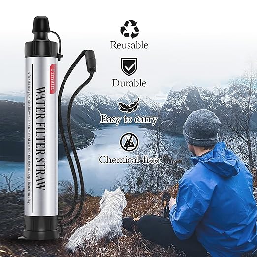 Timain 4 Pack 4-Stage Filtration,High Flow Rate Water Filter Straws,Water Purifier Survival for Emergency Kits,Travel,Camping, Hiking,Fishing,Hunting (4)