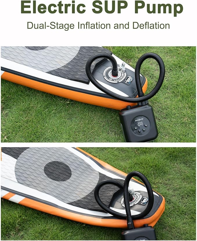 dwndpump Paddle Board Pump Electric Portable, Rechargeable 20 PSI High Pressure, Dual-Stage Inflation, Auto-Off & 12V DC, for Kayaks, Mattress, Kite Wings, Tents