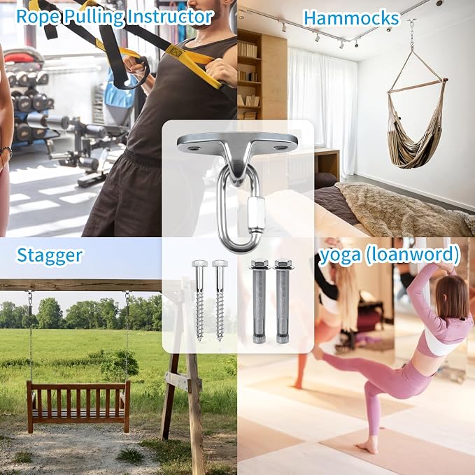 Dakzhou Heavy Duty Swing Hanger Swing Brackets Wooden and Concrete Bolts 2000 lb Capacity Playground Porch Yoga Seat Trapeze SwingSets Indoor Outdoor