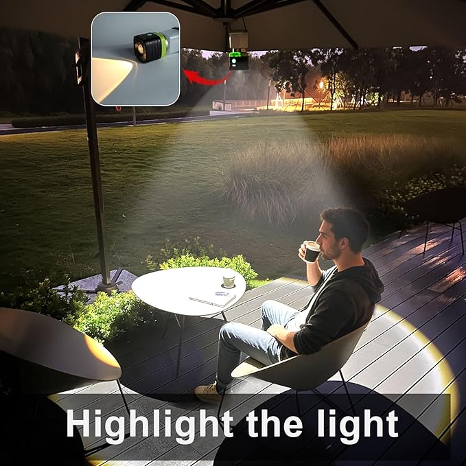 Jarxin 3PCS 6500K White Light LED Camping Lantern Rechargeable 1000LM, 4500mAh Power Bank, Flashlight for Hurricane Emergency, Hiking, IP44 Waterproof Lantern(Green)
