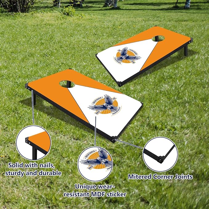 Cornhole Board Set, 3'x2' Cornhole Set, Corn Hole Boards Set, Lightweight Corn Hole Set Includes 2 Cornhole Boards, 8 Cornhole Bean Bags & Carry Case for Outdoor Games