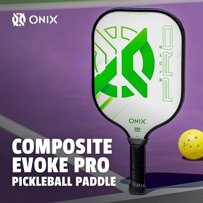 Onix Evoke Pro Composite Face Incredible Touch Maximum Control and Spin Pickleball Paddle – Polypropylene Honeycomb Core with Protective Edge Guard Widebody Shape