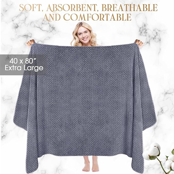 Peryiter Oversized Bath Towels Set of 6 for Adults 40x80 Inches Extra Large Bath Towel Sets Bathroom Sheets Jumbo Shower Towels Quick Dry Absorbent Soft Microfiber for Adults(Gray)