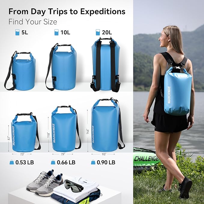MARCHWAY Floating Waterproof Dry Bag Backpack 5L/10L/20L/30L/40L, Roll Top Sack Keeps Gear Dry for Kayaking, Rafting, Boating, Swimming, Camping, Hiking, Beach, Fishing