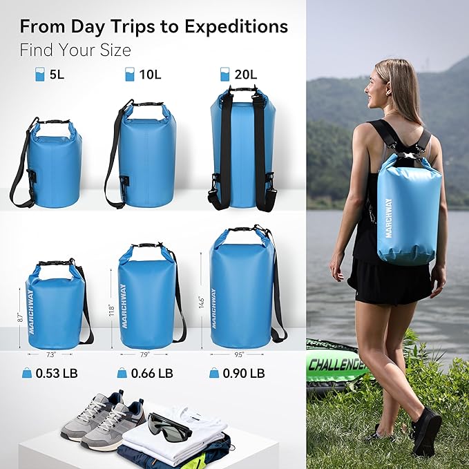 MARCHWAY Floating Waterproof Dry Bag Backpack 5L/10L/20L/30L/40L, Roll Top Sack Keeps Gear Dry for Kayaking, Rafting, Boating, Swimming, Camping, Hiking, Beach, Fishing