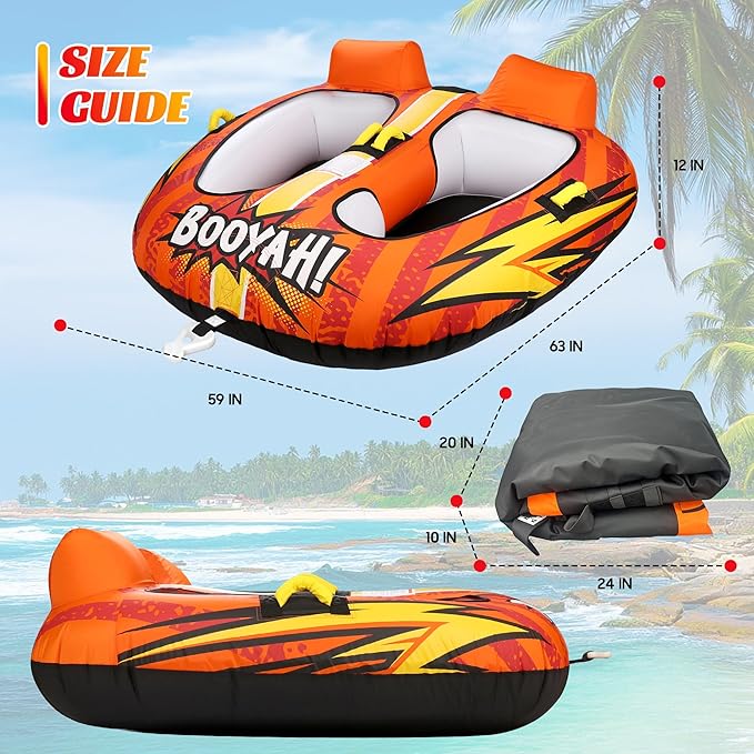 Towable Tubes for Boating Water Tubes - 2 Person Soaring Eagle, Heavy Duty Boat Tubes & Towables, EVA Foam Pads, Drainage, Quick Connector(F-1007)(F-1020)