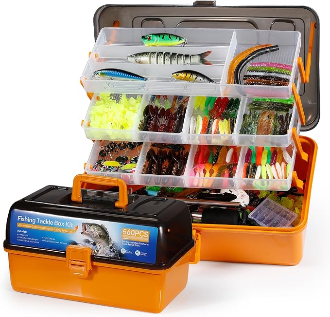 560PCS Fishing Lures Kit with Large 4-Layer Tackle Box, Complete Freshwater Bass Fishing Gear Set with Pliers, Hooks, Crankbait, Sinkers, Jigs, Weights & More Accessories, Gifts for Men