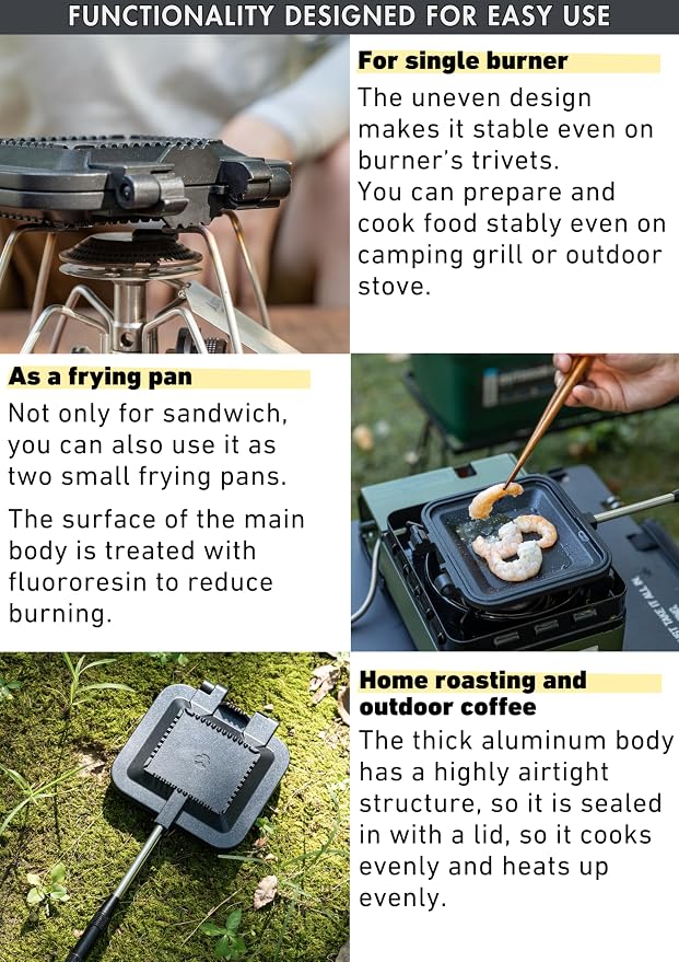 camping moon Sandwich Maker Hot Sand Single Burner Gas Fire Open Fire Compact Aluminum TT-1315 (Black w/bag)