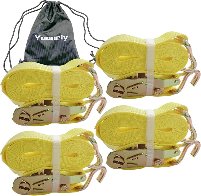 Ratchet Straps Tie Down Straps Heavy Duty (4PK) 2" x 15' x 4400 lbs J Hook Cargo Tie-Downs Straps for Motorcycle, ATV, UTV, Trailer