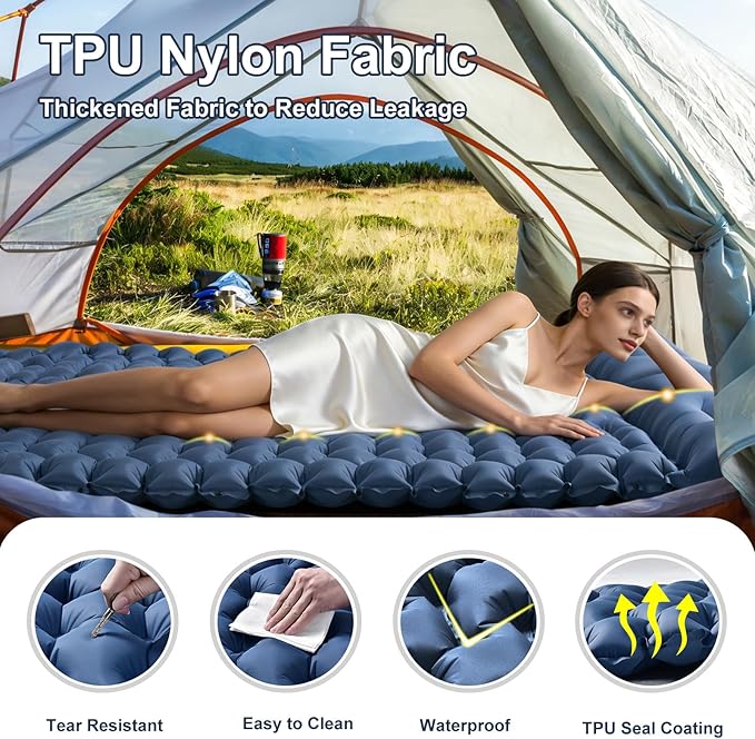 Sleeping Pad Camping, Ultra Lightweight & Compact Mattress for Outdoor & Indoor, Portable Sleeping Mat with Built-in Foot Pump & Pillow for Backpacking, Hiking, Traveling,Tent,Garden,Picnic