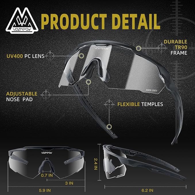 Shooting Glasses Anti Fog with High Definition Lenses, ANSI Z87+ Certified Tactical Safety Glasses for Men Women