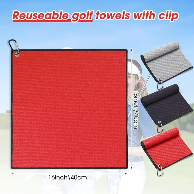 Batiyeer Golf Towels Bulk for Bags, 16"x16" Microfiber Waffle Pattern Golf Towel with Clip for Tournament, Club, Fitness